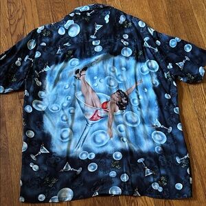 Men's Black and Blue Cocktail Print Shirt